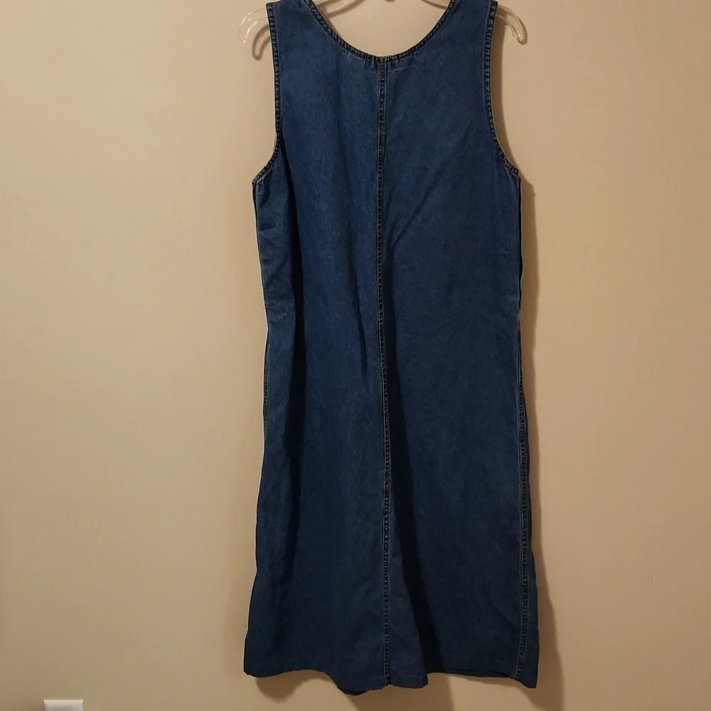 Jane Ashley Womens Vintage Denim Dress M Maxi w Floral Embridered Neck Pockets - Picture 5 of 12